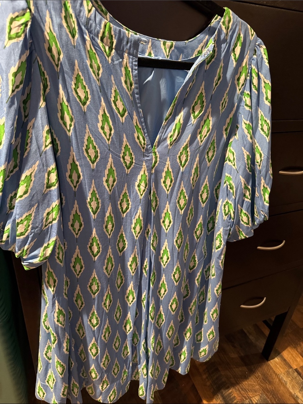 Light Blue Dress with Green Ikat Print